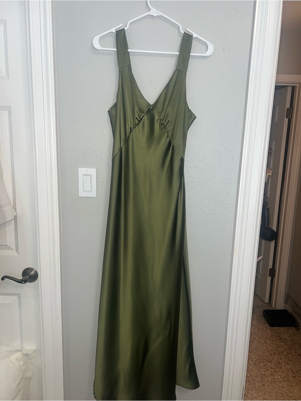 Olive Green Satin Maxi Slip Dress